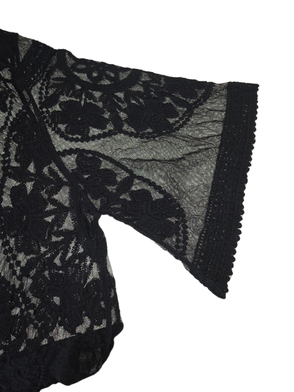 Black Floral Lace Kimono Cardigan Sheer Open Front Boho Festival - Picture 5 of 6
